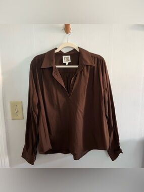 A Shirt Thing Brown Collared Long Sleeve Womens Shirt Cotton sz M Coastal